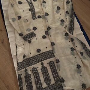 2 piece Desi women’s suit Embroidered back and white